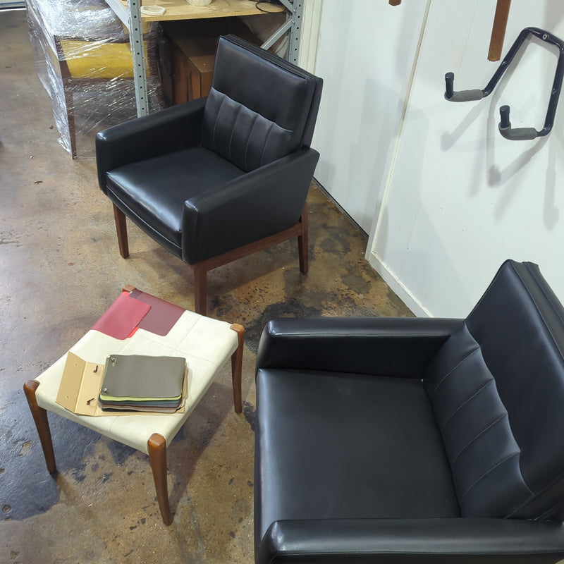 Featherston interiors pair of office armchairs restored original 1970s MCM vintage plus ottoman.