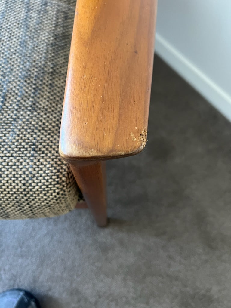 Restoration of Fler mid century Selberg armchair with Parker ottoman