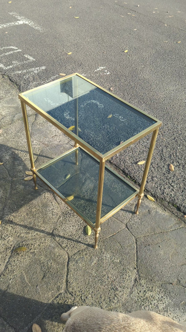 Brass gold and black coffee table rectangle Italian vintage 1970s two tier