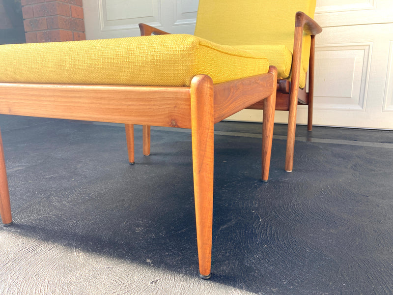 Parker armchair genuine 1960s restored MCM matching ottoman mustard yellow