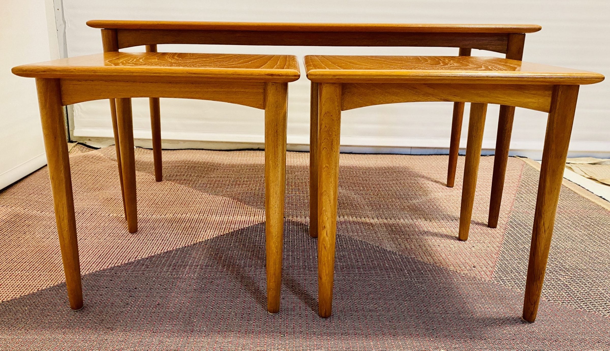 Authentic 1960s Parker nest of tables three MCM furniture teak golden ...