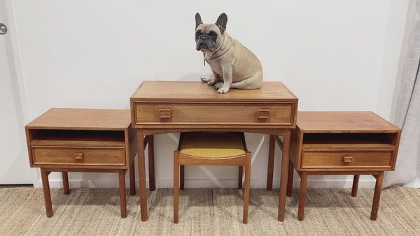 Parker bedside tables matching console stool and mirror original restored 1970s