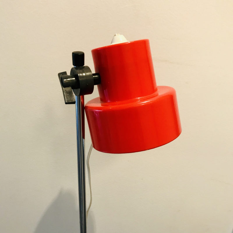1970s retro lamp with orange red plastic adjustable shade 140cm high vintage MCM